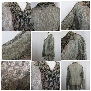 Salon Studio 3X Black Gold Lace Tunic Top Buttons